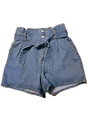 Women's High-Rise Paperbag Denim Shorts with Belt Large Clean Girl